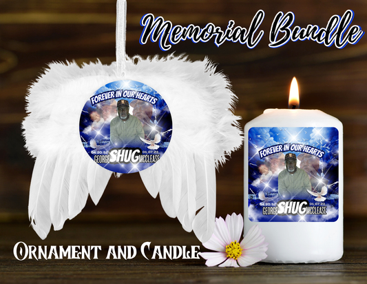 Custom Memorial Ornament and Candle Bundle